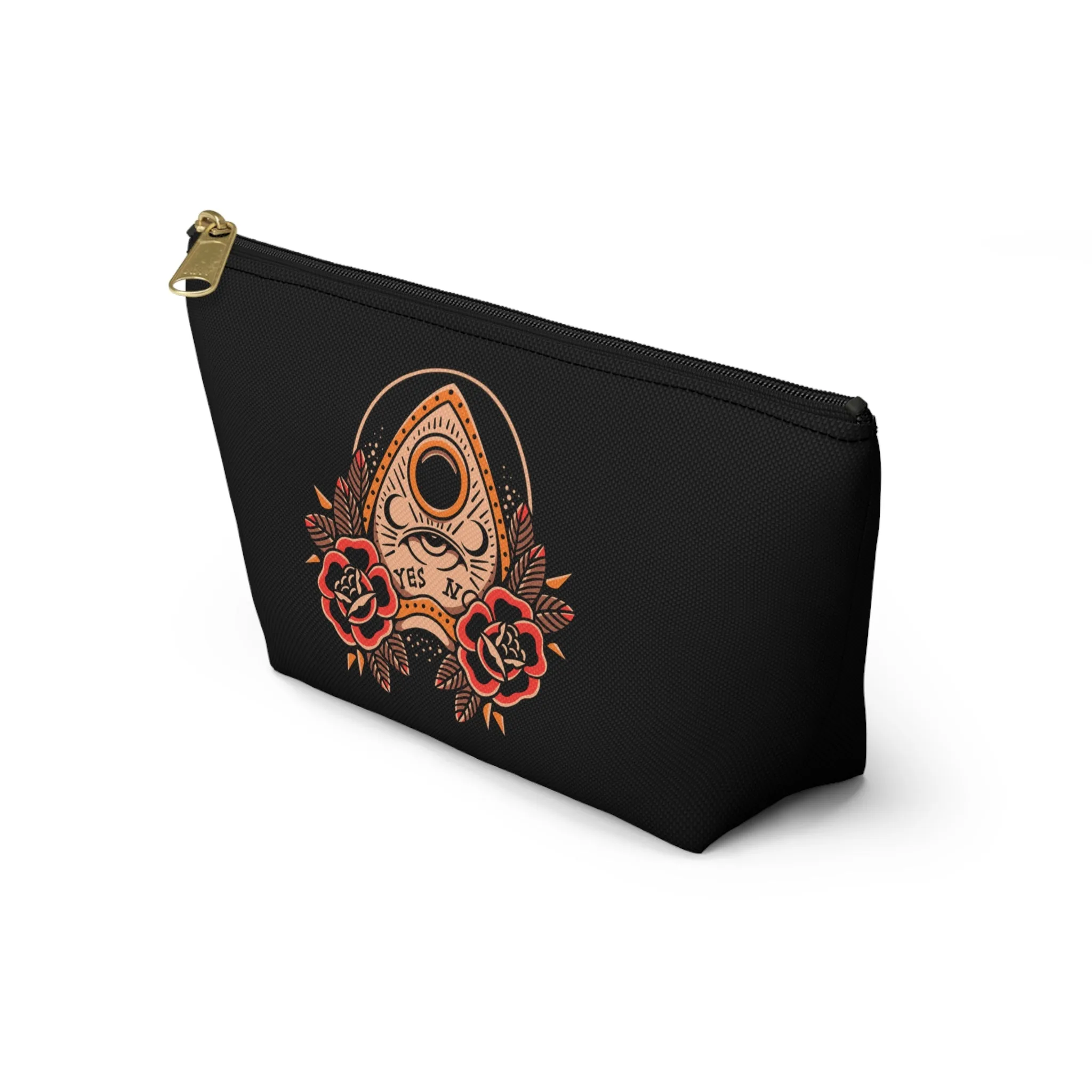 Planchette Accessory Pouch with T-bottom / Black Makeup Bag Vintage Traditional Tattoo / Punk Rock Bag