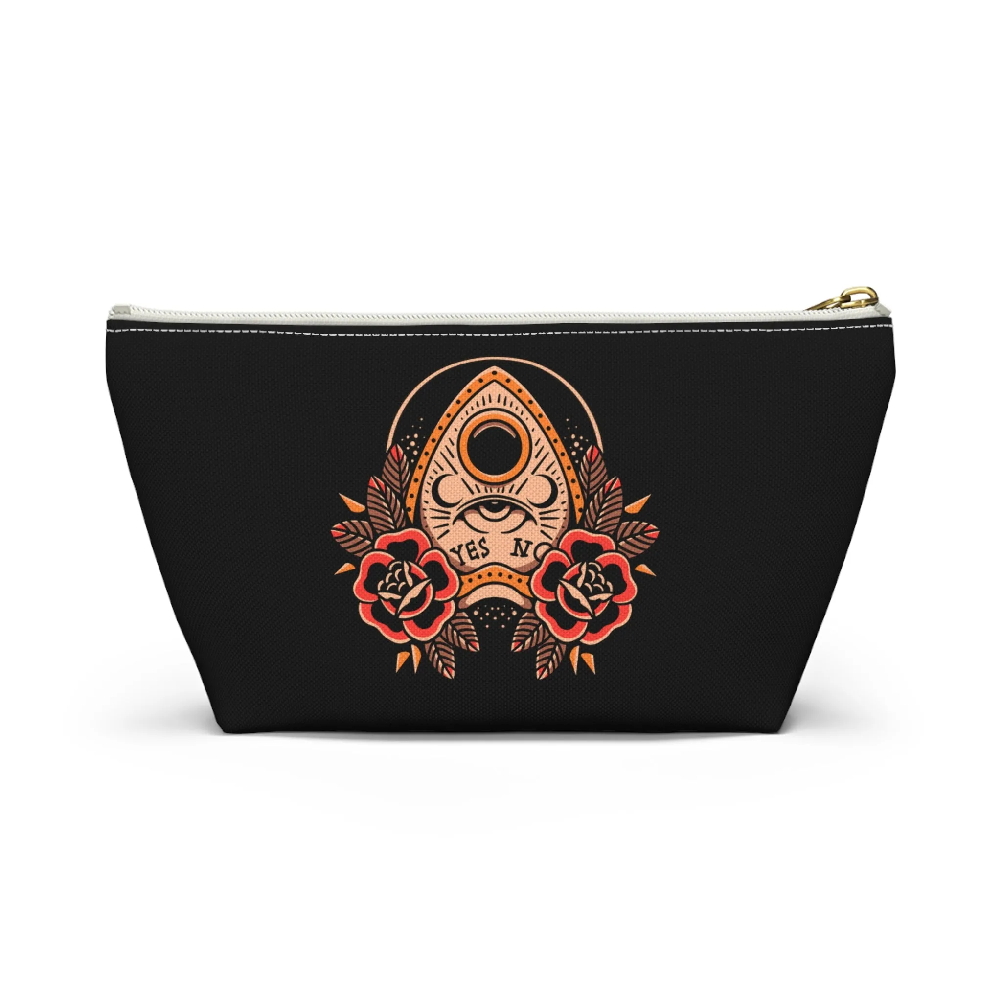 Planchette Accessory Pouch with T-bottom / Black Makeup Bag Vintage Traditional Tattoo / Punk Rock Bag