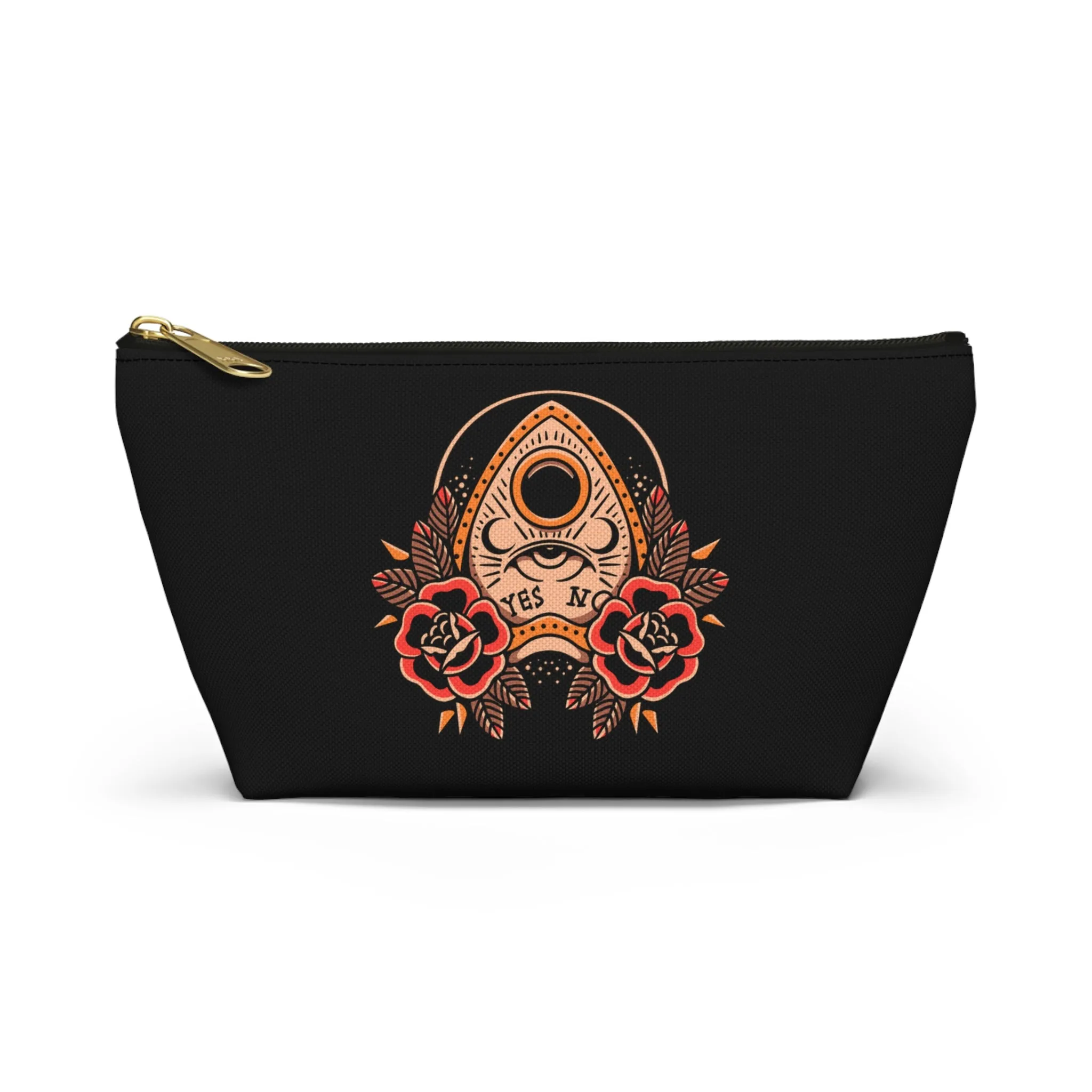 Planchette Accessory Pouch with T-bottom / Black Makeup Bag Vintage Traditional Tattoo / Punk Rock Bag