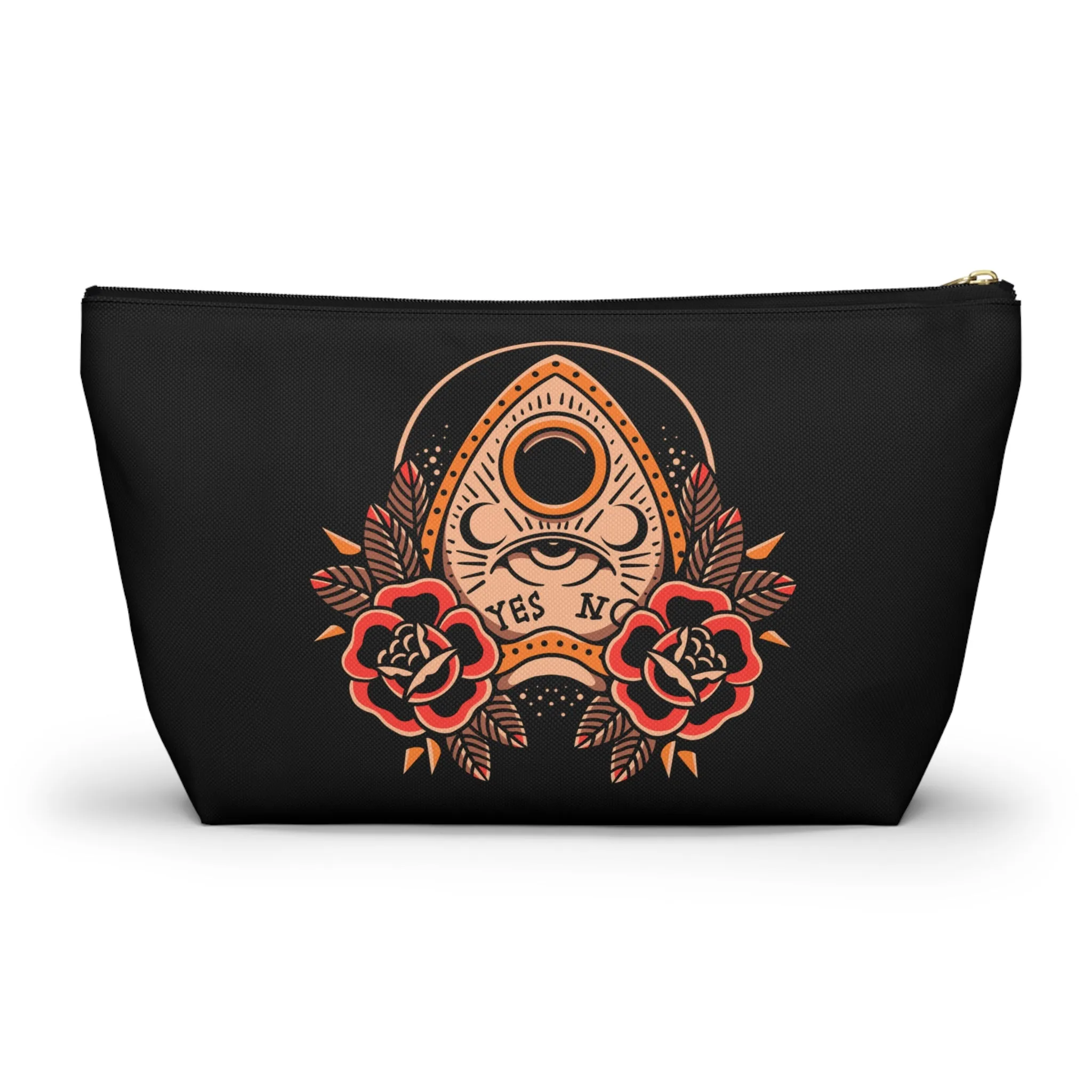 Planchette Accessory Pouch with T-bottom / Black Makeup Bag Vintage Traditional Tattoo / Punk Rock Bag