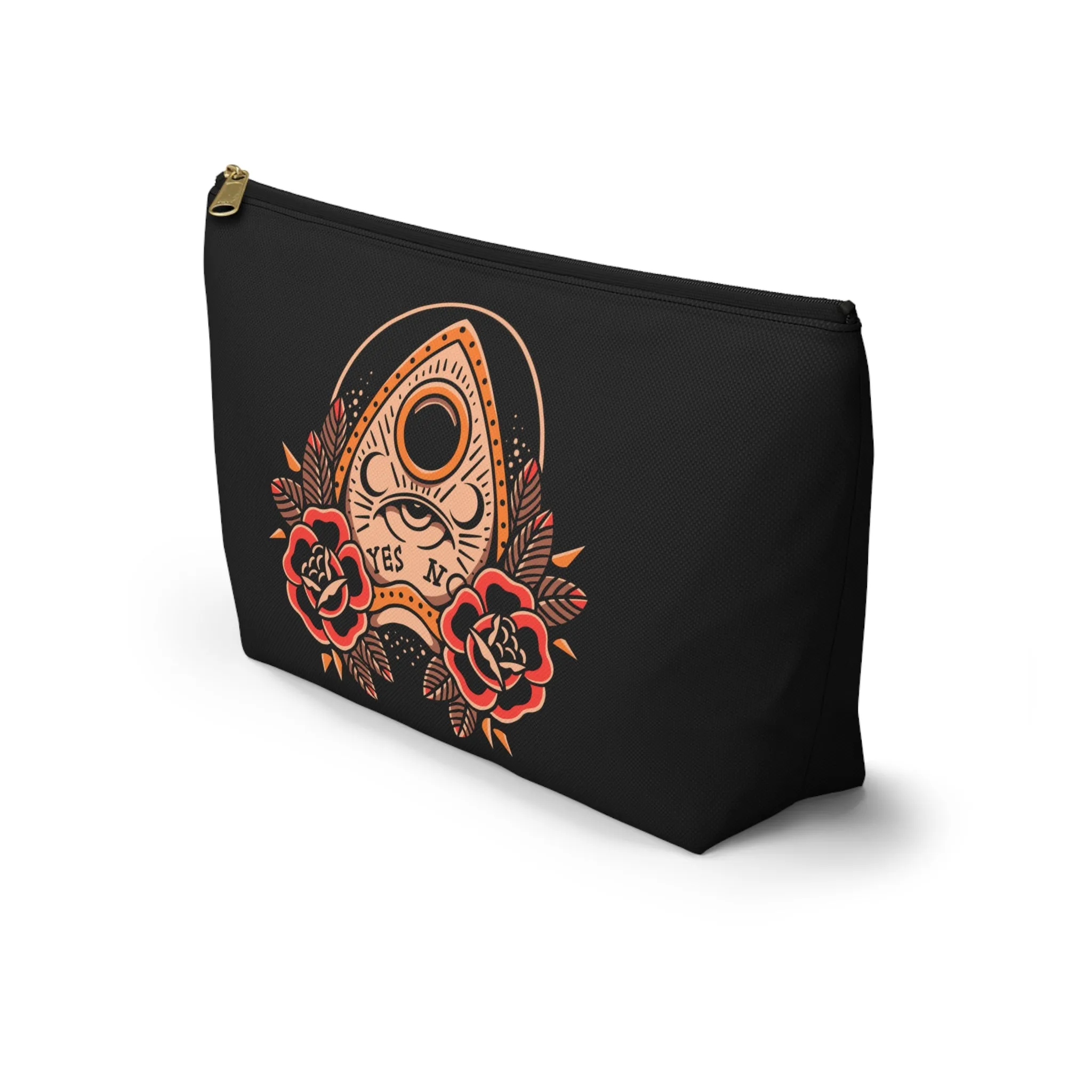 Planchette Accessory Pouch with T-bottom / Black Makeup Bag Vintage Traditional Tattoo / Punk Rock Bag