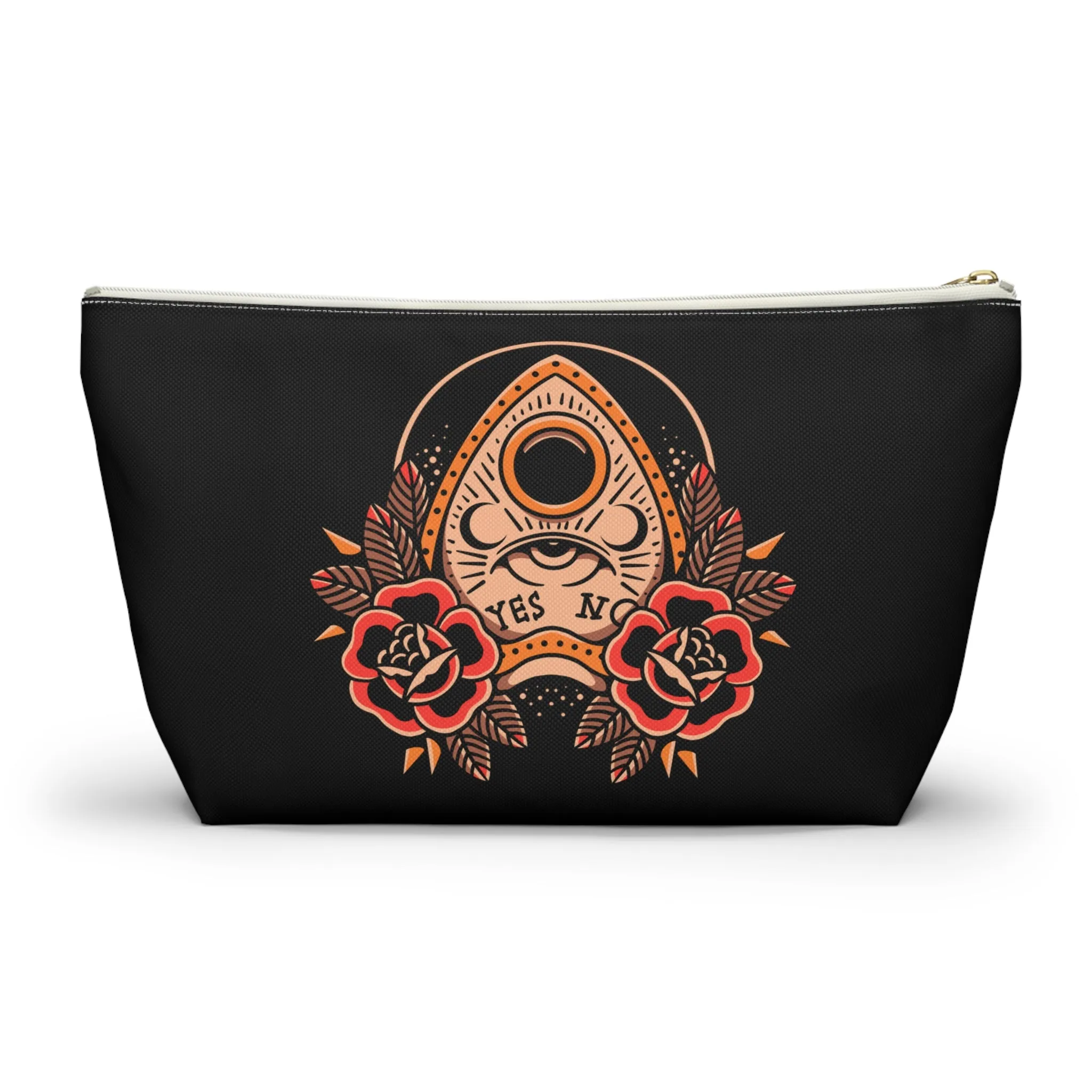 Planchette Accessory Pouch with T-bottom / Black Makeup Bag Vintage Traditional Tattoo / Punk Rock Bag