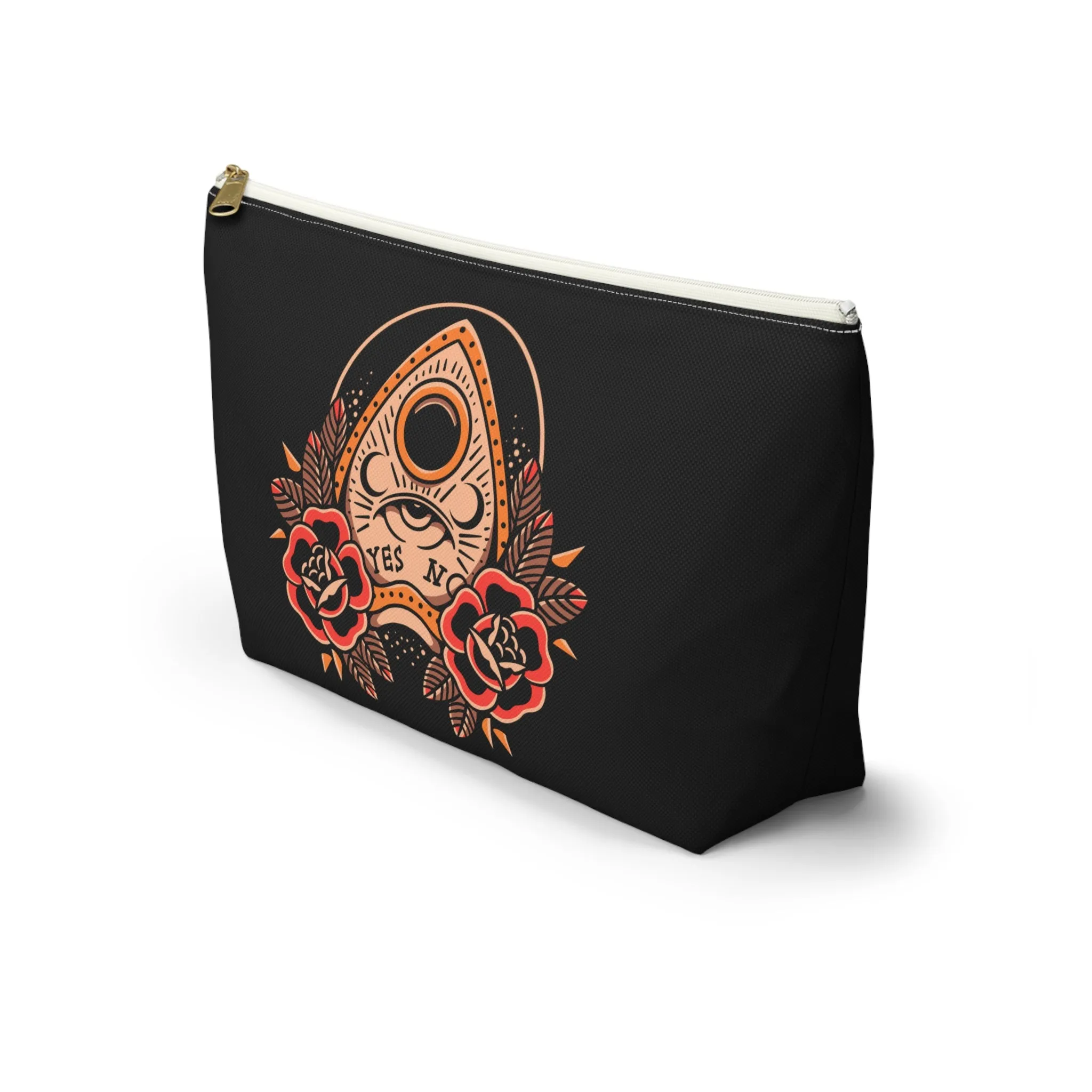 Planchette Accessory Pouch with T-bottom / Black Makeup Bag Vintage Traditional Tattoo / Punk Rock Bag