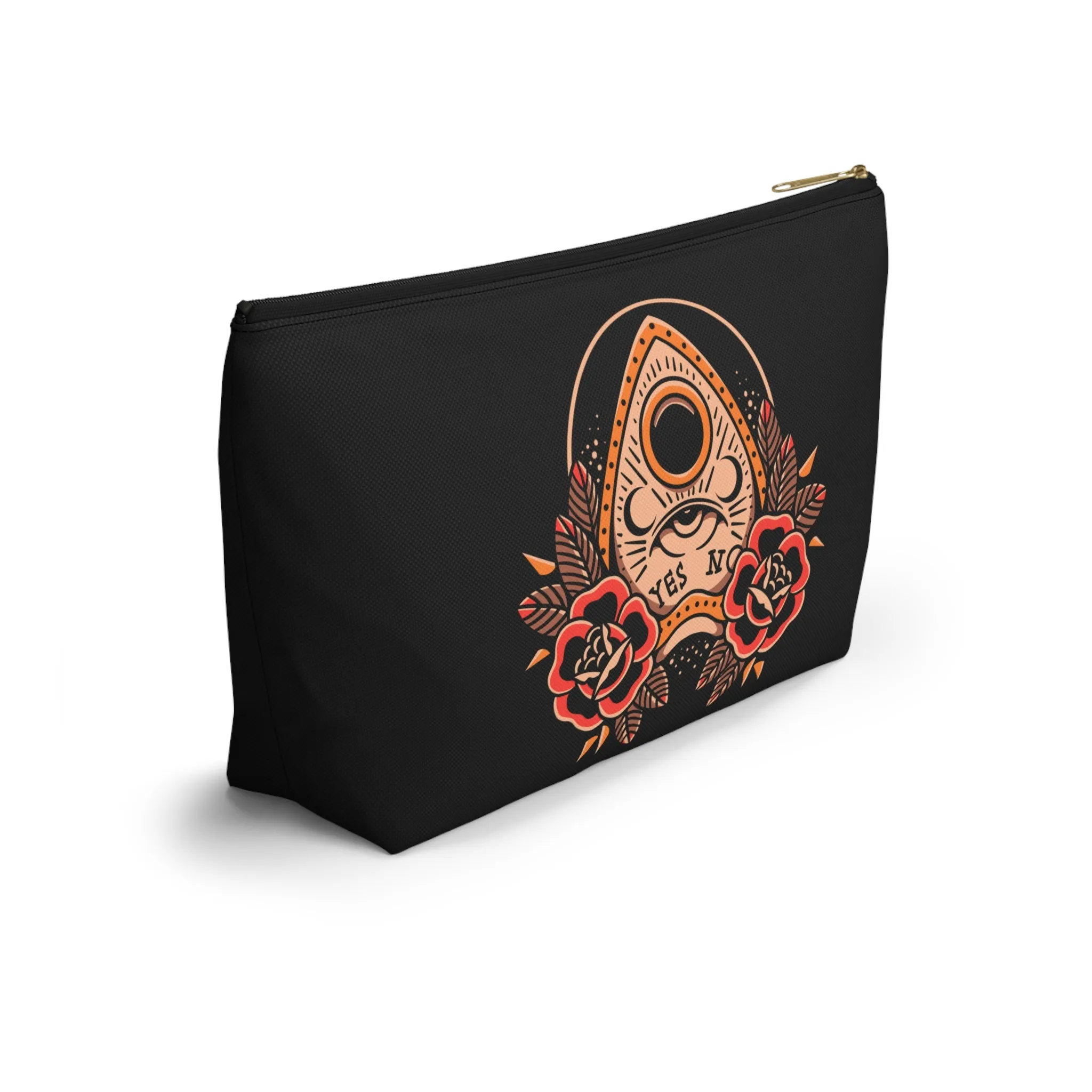 Planchette Accessory Pouch with T-bottom / Black Makeup Bag Vintage Traditional Tattoo / Punk Rock Bag