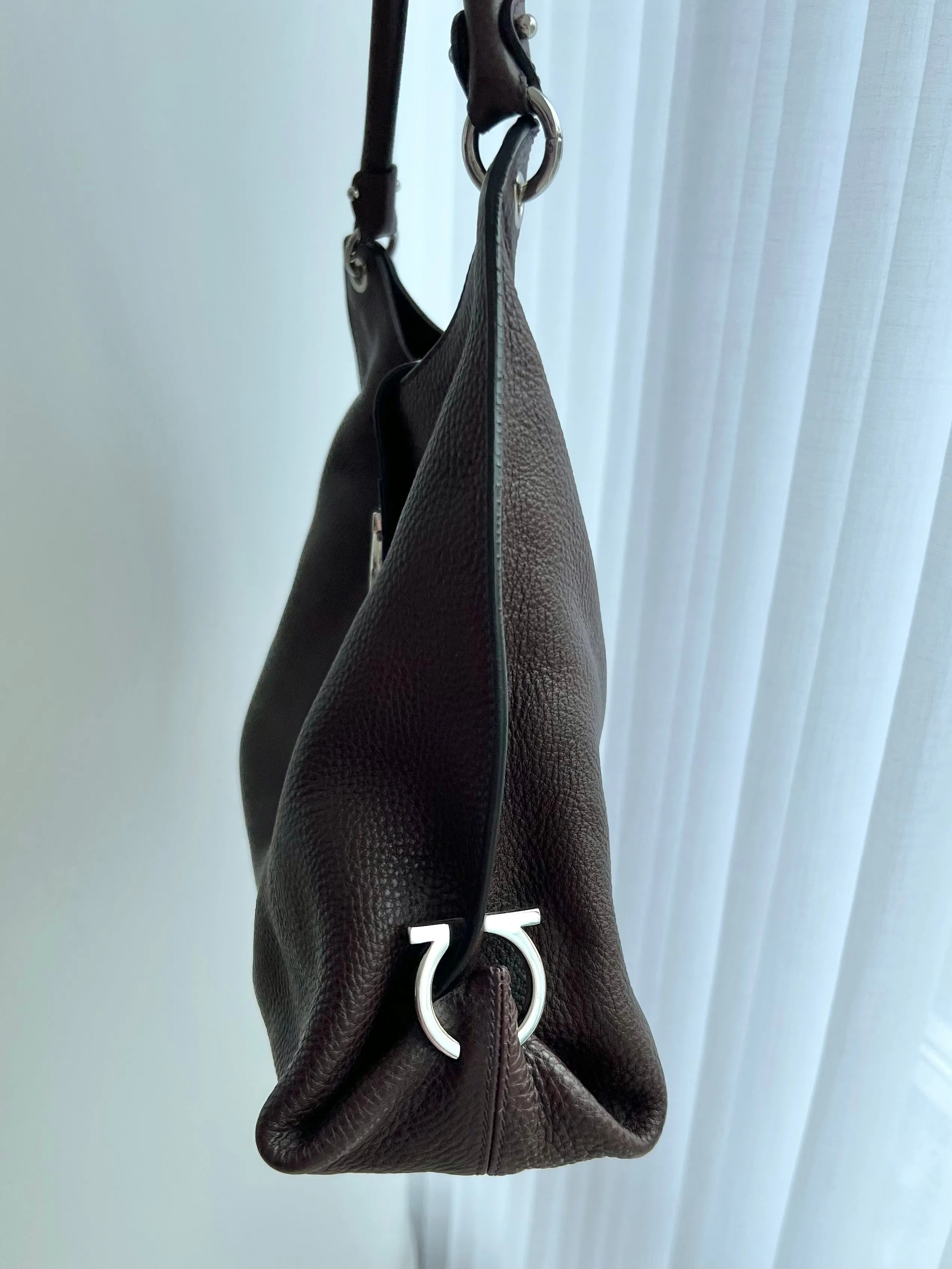 Salvatore Ferragamo Pebbled  Leather Flap Hobo Bag