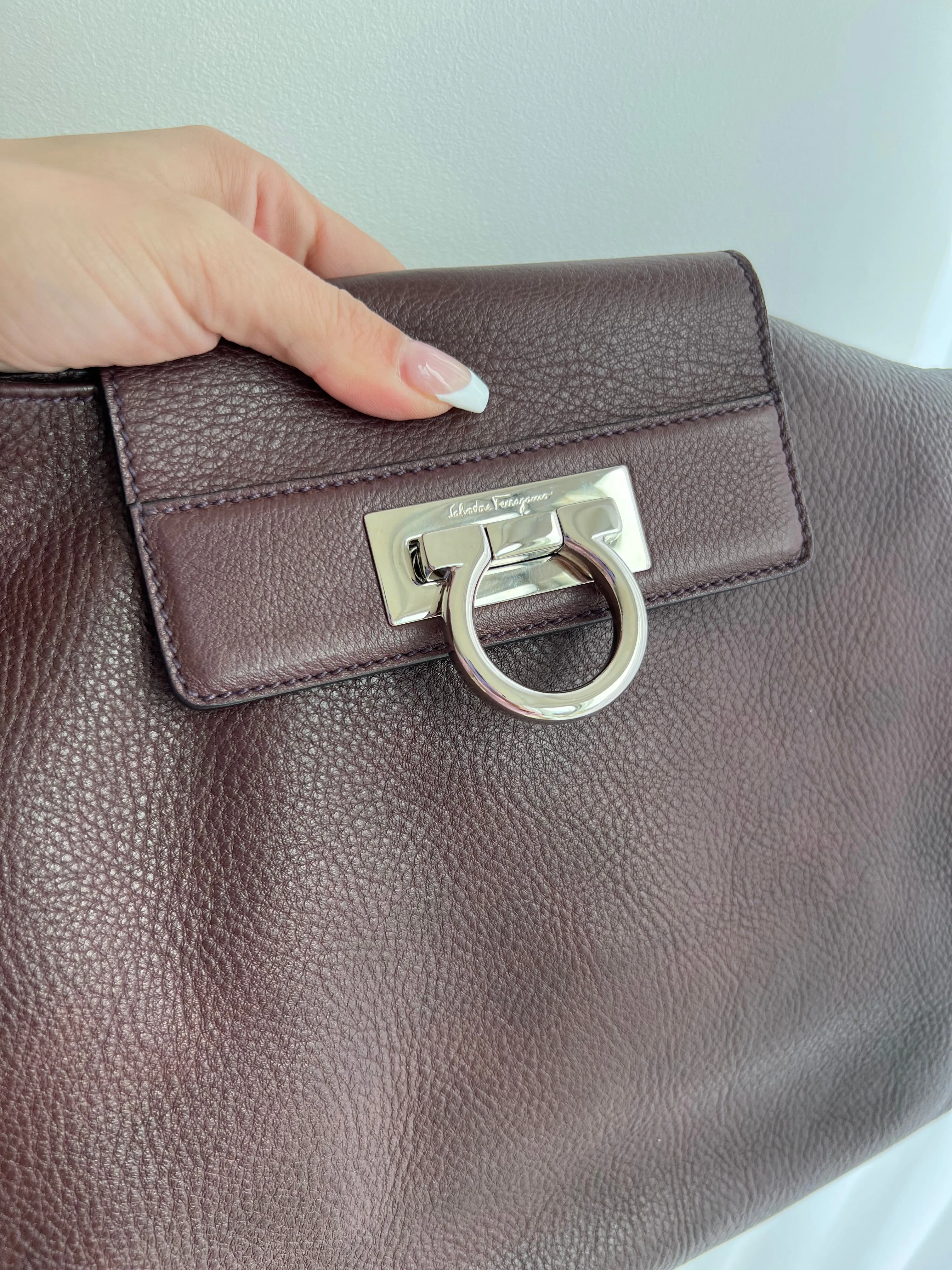 Salvatore Ferragamo Pebbled  Leather Flap Hobo Bag