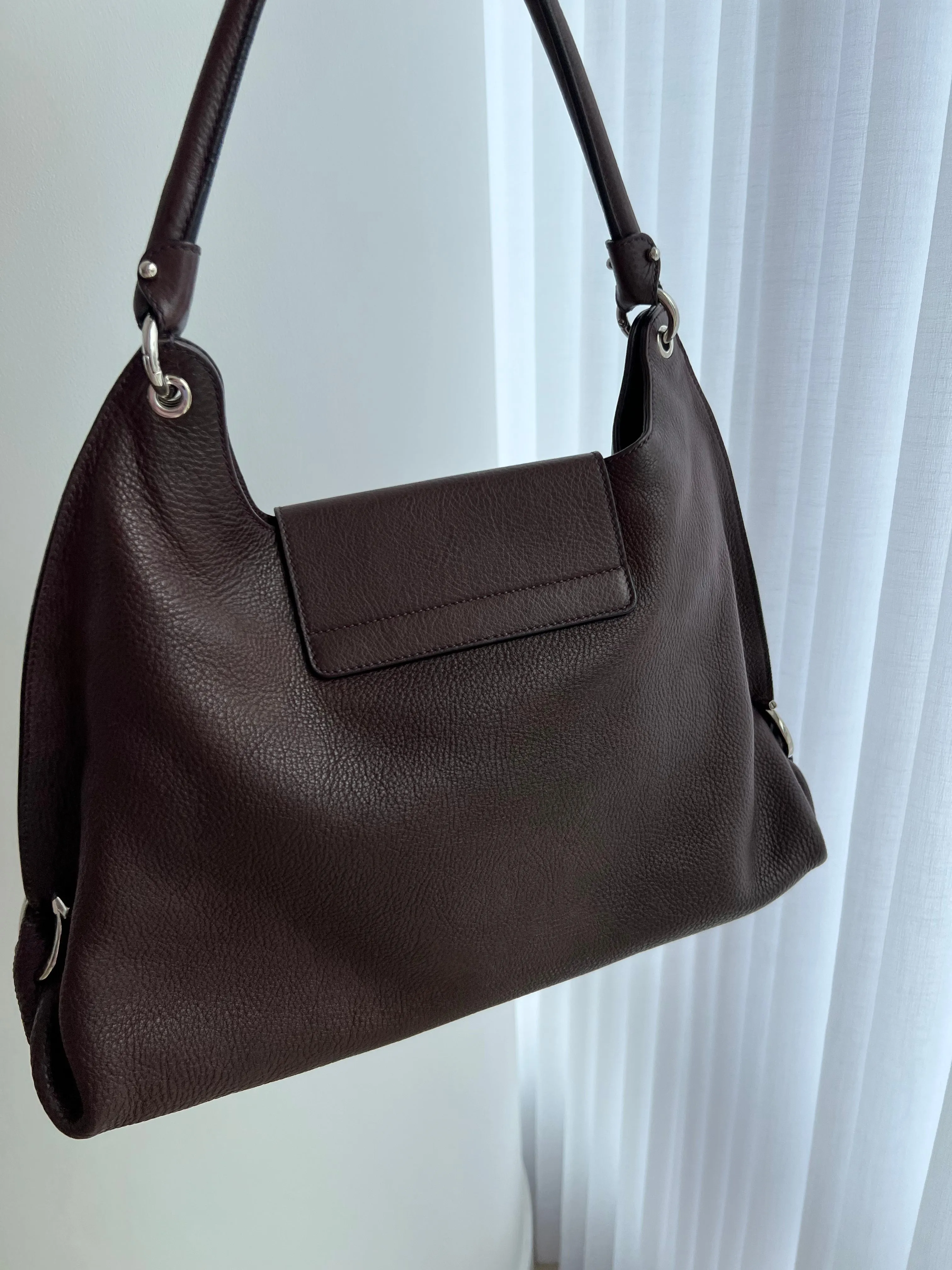 Salvatore Ferragamo Pebbled  Leather Flap Hobo Bag