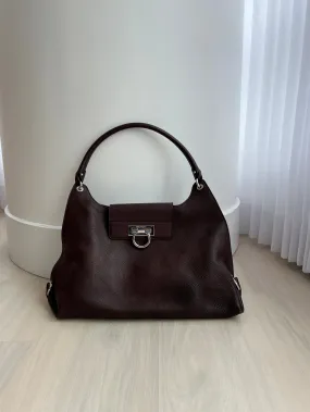 Salvatore Ferragamo Pebbled  Leather Flap Hobo Bag