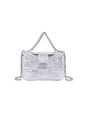 Shiny Stephy Med. Hand Bag Laminated Leather - Silver