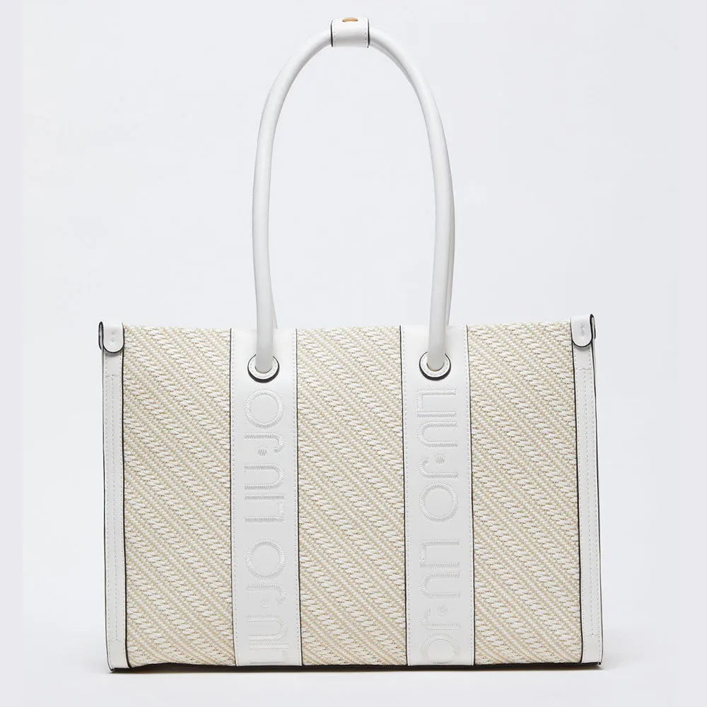 Shopping Bag LIU JO in Rafia con Logo Ricamato Off White