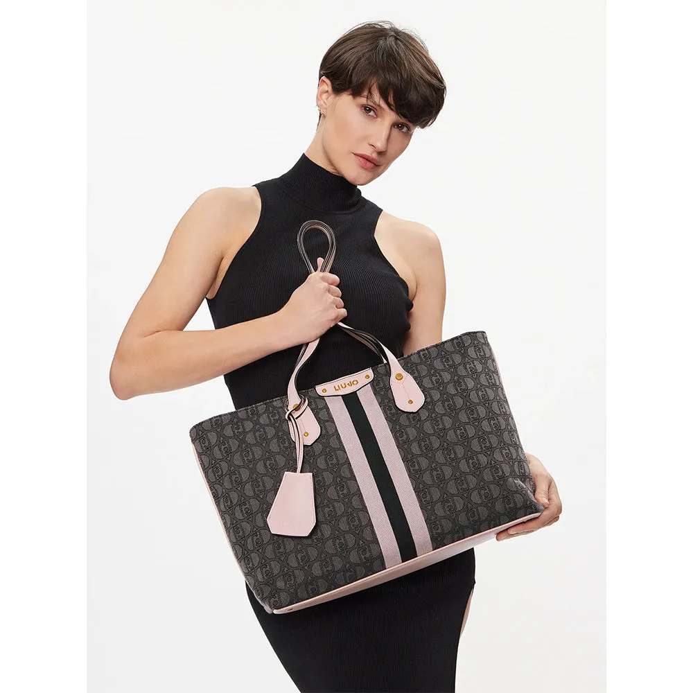 Shopping Bag LIU JO in Tessuto con Logo Jacquard Nero