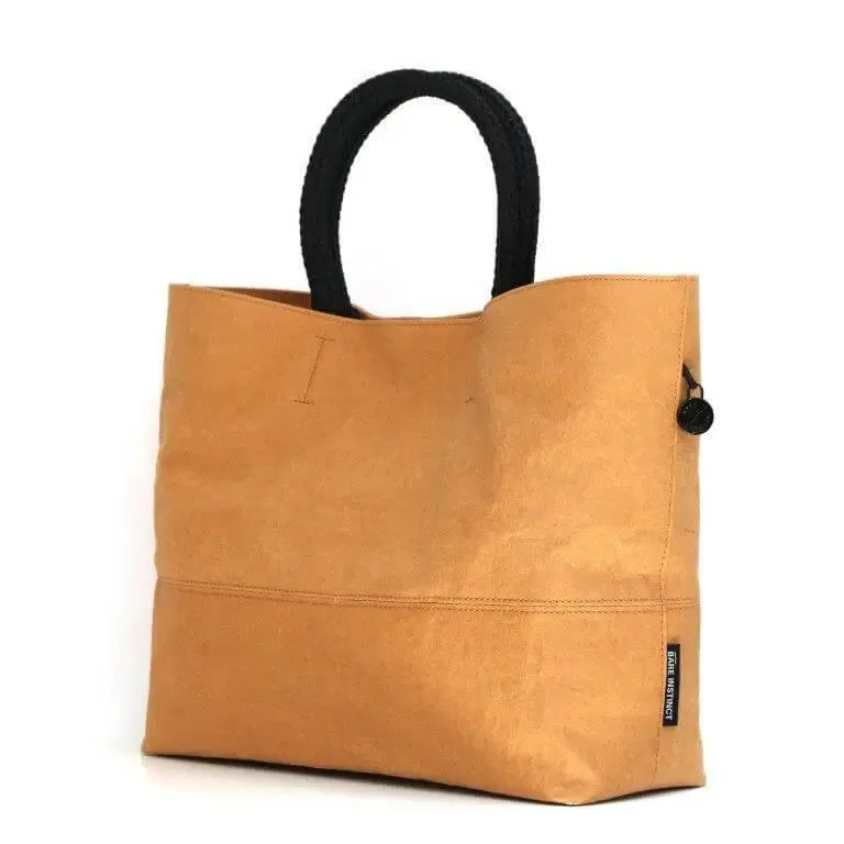 Tan vegan washable paper bag by Bare Instinct