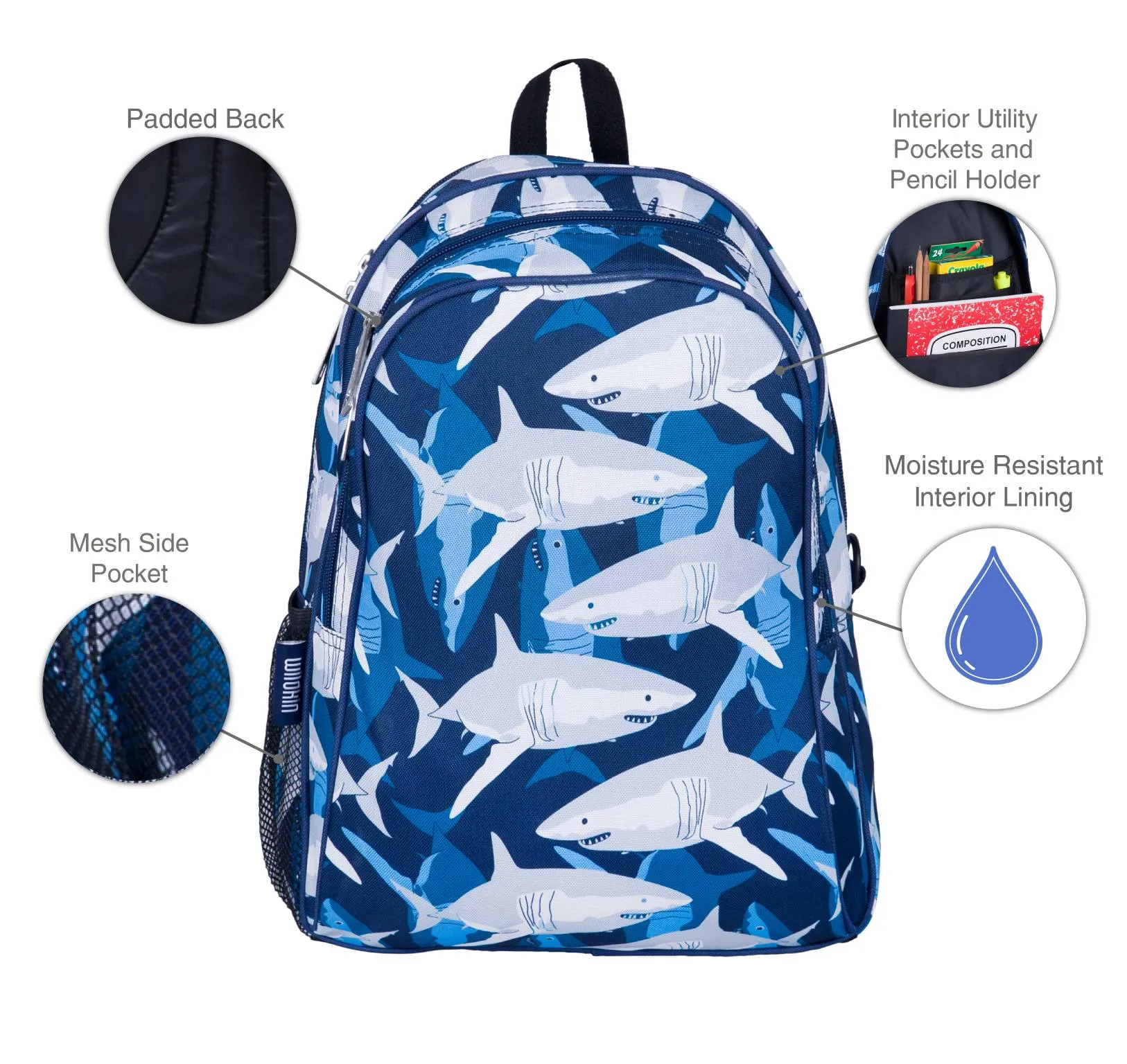 Wildkin Sharks Sidekick Backpack School Bag